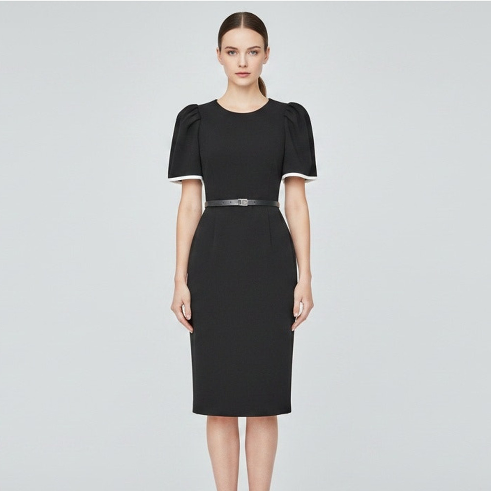 Calvin Klein Women's Puff Sleeve Sheath Dress Black & White Size 4